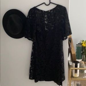 Free People Black Lace Flutter Sleeve Dress